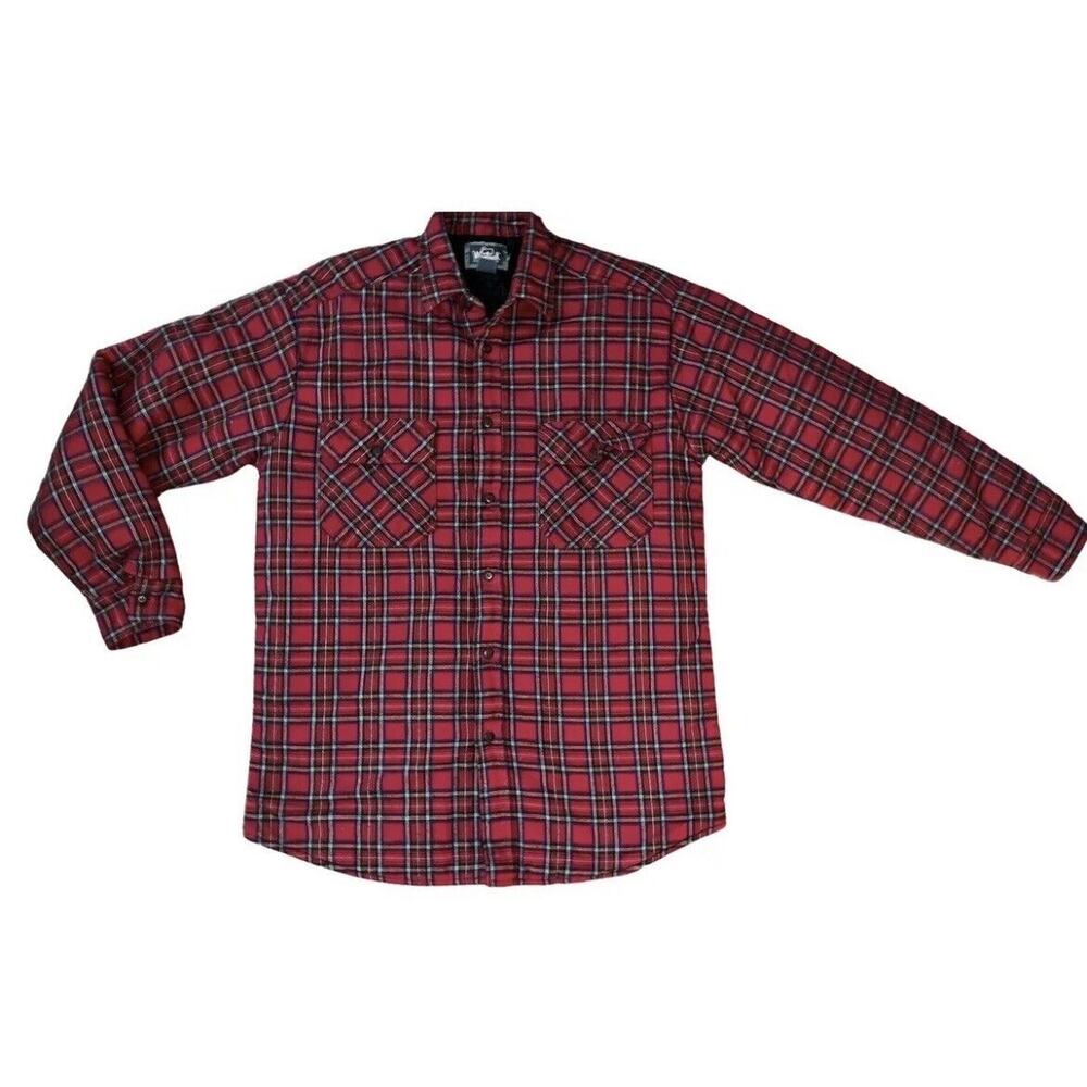 WOOLRICH Men's Insulated Flannel Shirt Size Medium Lined Red Plaid Pockets EUC